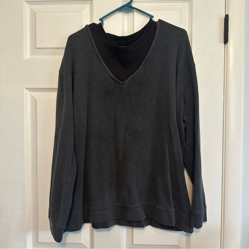 Women's Charcoal V-Neck Layered Pullover Sweater